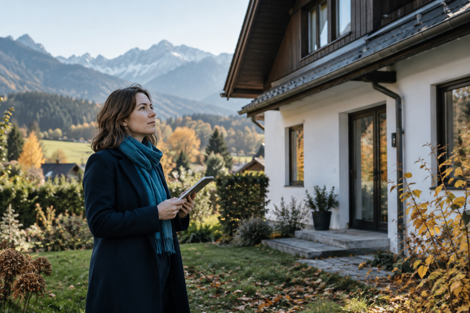 Eigentümerin kontrolliert ein vorübergehend unbewohntes Einfamilienhaus im Allgäu