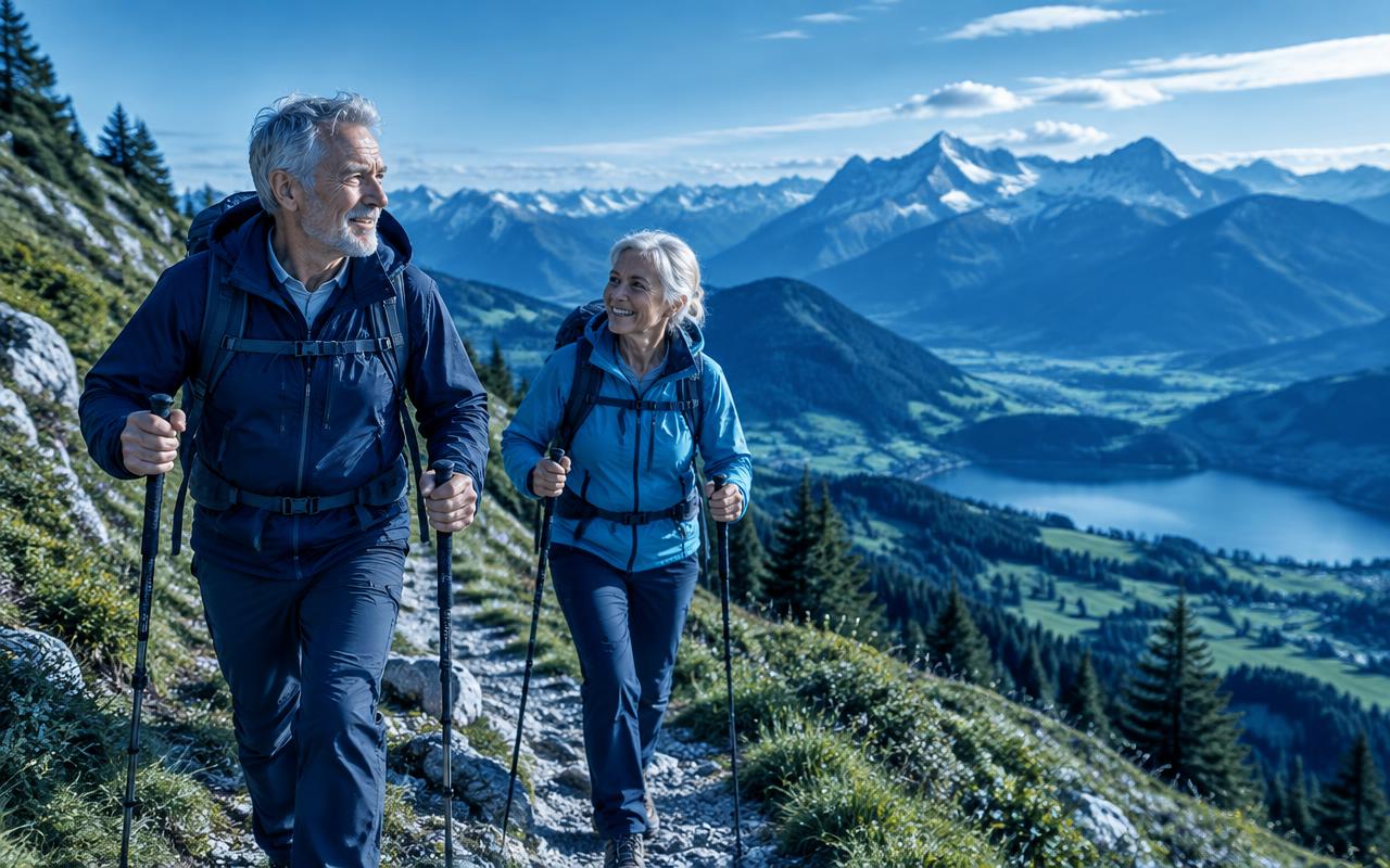 Älteres Paar wandert in den Allgäuer Bergen