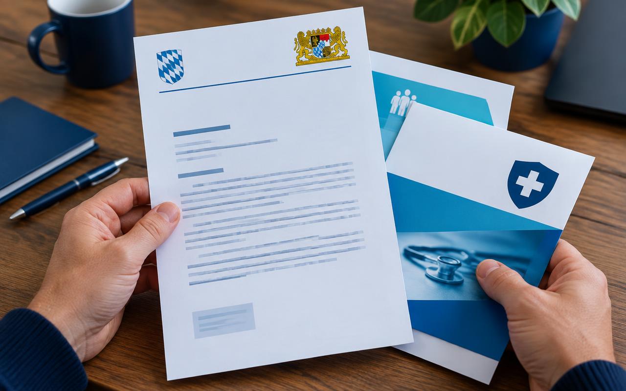 Unterlagen zur Beihilfe und Krankenversicherung in den Händen