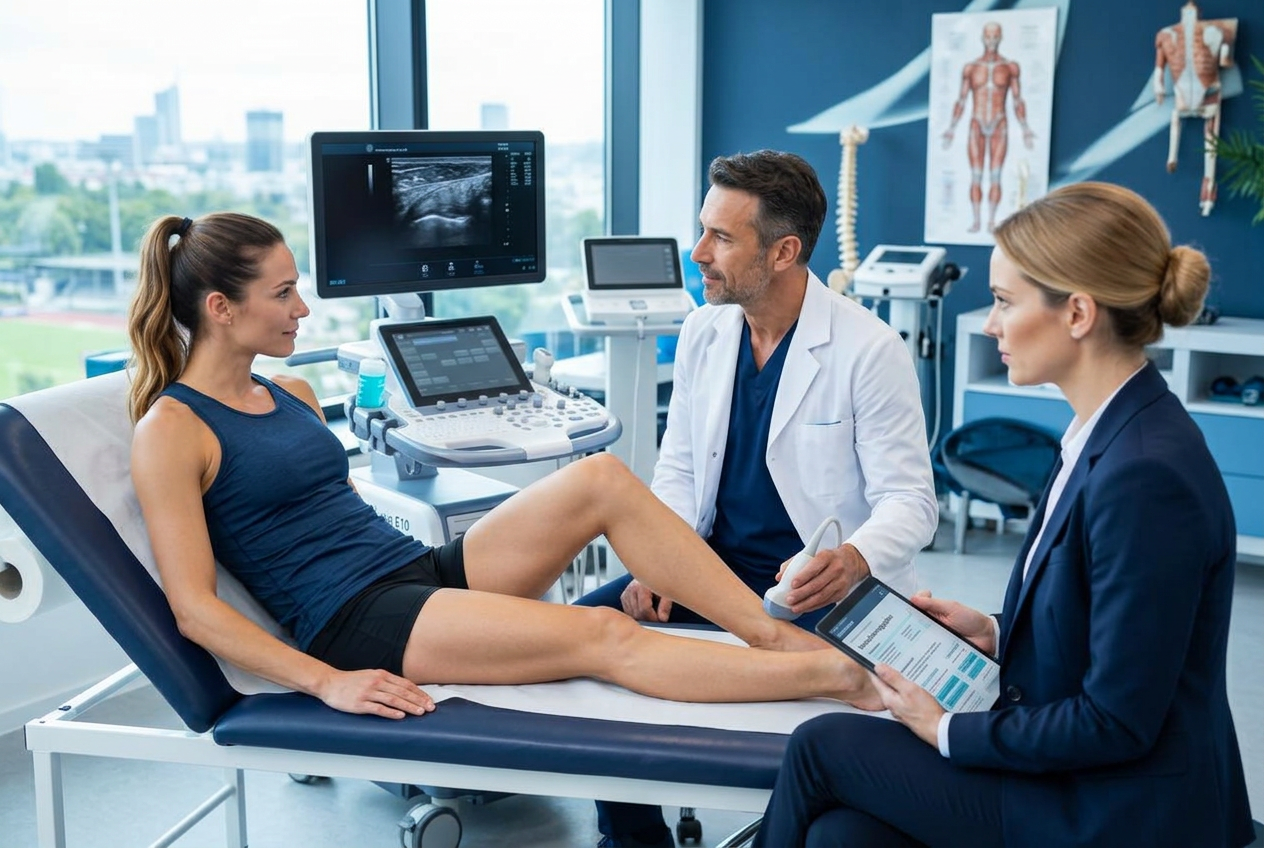 Profisportlerin bei einer sportmedizinischen Untersuchung und Beratung