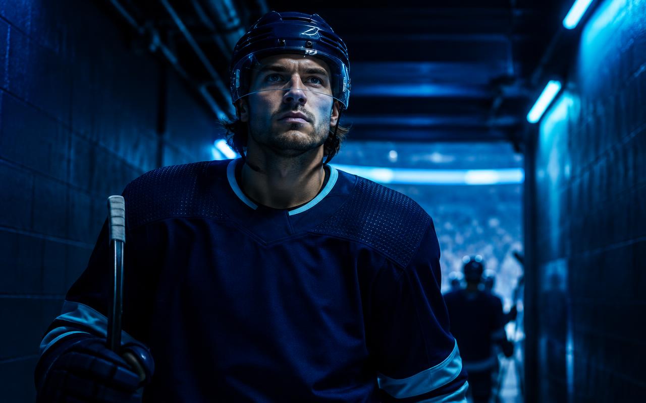 Eishockeyspieler im Stadiontunnel